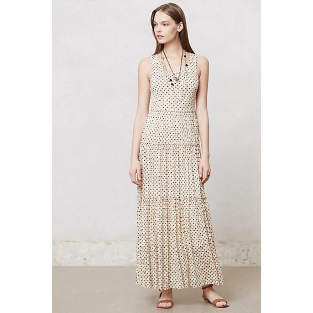 Anthropologie Meadow Rue Marigny Maxi Dress, Lace Polka-dot, Boho | L | EUC